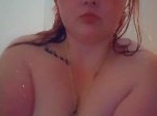 baignade, chatte-pussy, amateur, belle-femme-ronde, rousse, douche, solo