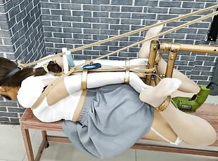 asiatique, bdsm, bas, fétiche, bâillonnement, chinoise, bondage, domination, brunette