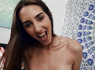 skinny, blowjob, tenåring, latina, deepthroat, knulling, strømper, riding, cowgirl, små-pupper