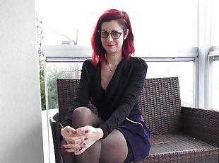 levrette, lunettes, chatte-pussy, fellation, hardcore, couple, rousse, bas, lingerie, petit-ami