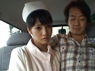 看護師, 日本人, カップル, カー, ファック, 制服, 現実, ディック