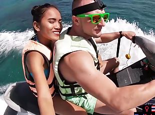 Jetski blowjob in public with his real Asian teen girlfriend