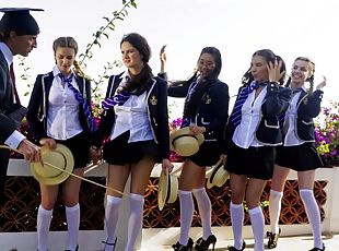 asien, im-freien, babe, hochschule, tracht, hoch-fuß, minirock