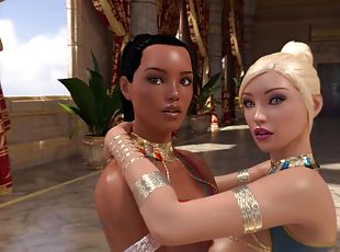 Ebony and blonde futanari babes entertaining the Egyptian princess