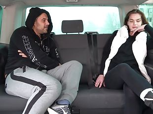 Brunette teen babe Nana gets a hardcore fuck in a car