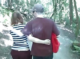 Amateur couple goes for a hike and fucks in the woods