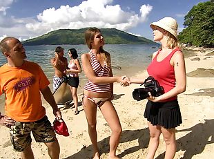 en-plein-air, sexe-de-groupe, plage, bateau