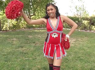 mörkhyad, tofsar, cheerleader, vacker, uniform