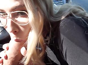 Raunchy blonde chick with glasses gets anally fucked in the cab