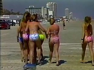 nyilvános, dögös-macák, retro, motoros, bikini, vad