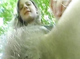 Stunning Blonde Teen With a Super Hairy Pussy Gets Banged Outdoors