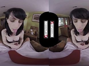 doggy-style, gigantisk, avsugning, gigantisk-kuk, pov, nätstrumpor, 3d, fitta, brunett