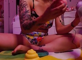 amateur, ados, pieds, culotte, solo, tatouage