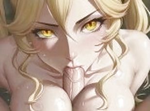 groß-titten, blasen, gesichtspunkt, blondine, anime, hentai, oral, titten