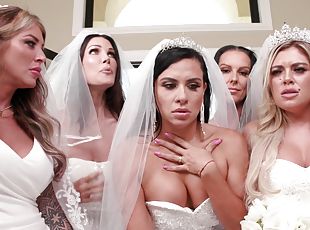 Brides swap the same dick between their tight holes in insane positions