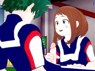 Ochako Uraraka plays hard with Izuku Midoriya's penis in the warehouse. - My Hero Academia Hentai