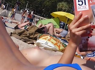 amateur, cámara, playa, voyeur, mona, perfecto, bikini, topless