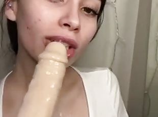 amateur, mamada, adolescente, juguete, consolador, chupando