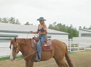 Hot cowgirl gets her fuck on in the barn with a hung cowboy