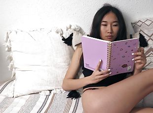 asiatisk, doggy, pussy, skinny, cumshot, tenåring, hardcore, par, truser, kjæreste-girlfriend