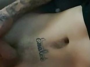 masturbation, amateur, énorme-bite, solo, tatouage, bite