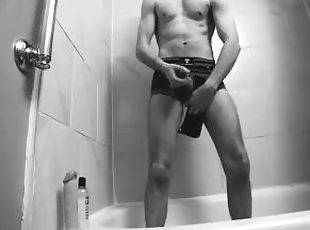 amateur, gay, desnudándose, lencería, a-solas