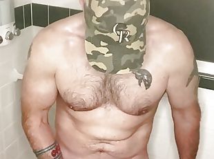 bañando, papá, masturbación, polla-enorme, gay, pajeándose, americano, ducha, a-solas, papi