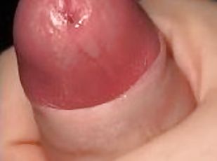 Stroking my dick making it pre cum