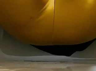 Pissing in my new golden metallic Leggings