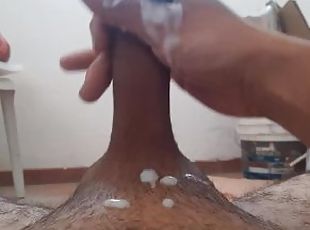 masturbation, amateur, ejaculation-sur-le-corps, énorme-bite, branlette, ejaculation, solo, bite