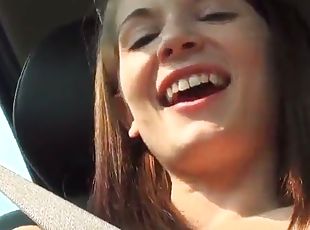 Hot American Babe Playing with Her Juicy Snatch in the Car