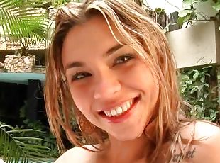 Brazilian with incredible fake tits fucked