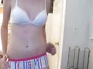 mamelons, amateur, ados, maison, culotte, webcam, danse, solo, soutien-gorge, seins-nus