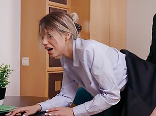 Elena Vedem enjoys during sex in doggy style in the office