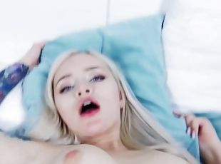 Tattooed blond hair babe taking big male pole POV PORN