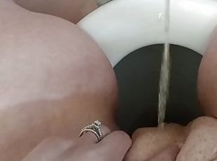 Extreme fat pussy view! I pee in my panties then hold my fat pussy open for him to pee on me