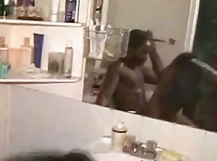 bañando, cuatro-patas, negra-ebony, adolescente, pareja, polla