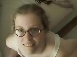 Amateur nerdy chick gives a deep throat blowjob