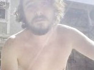 Uncut Bearded Stoner Jerks Outside and Cums Fully Exposed In The Sun