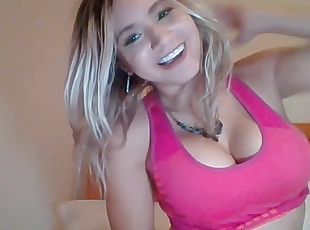 gros-nichons, masturbation, chatte-pussy, jouet, blonde, webcam, coquine, solo, soutien-gorge