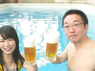 asiático, estilo-cão, bêbado, orgasmo, chupanços, hardcore, japonesa, casal, natural, piscina