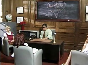 Three slutty college students fucking their naughty professor