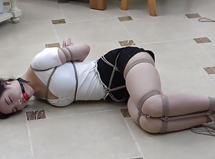 asiatique, bdsm, bas, fétiche, bâillonnement, bondage, brunette