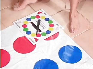 Playing twister and with blonde and double teaming her