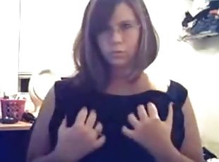 Busty chubby teen squeezing tits