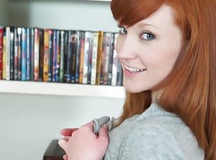 Redhead librarian is riding on the hard dick