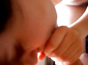 Sweet amateur sucks his dick in close up