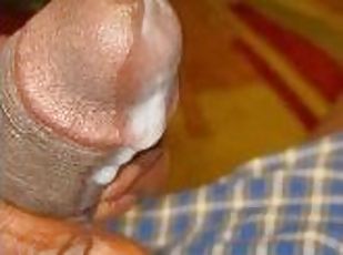 amatør, cumshot, ebony, stor-pikk, handjob, cum, alene, pikk