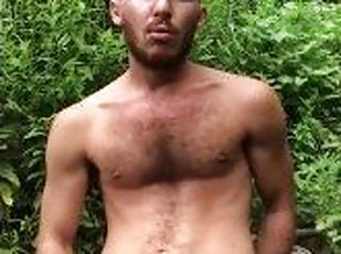 HUNG SCRUFFY BOY BLOWS LOAD AT CREEK