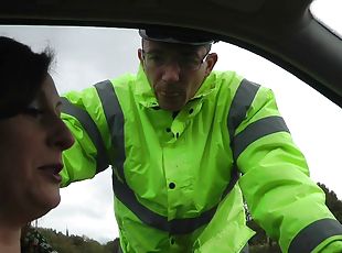 Doting babe in fishnets will do anything to avoid a ticket